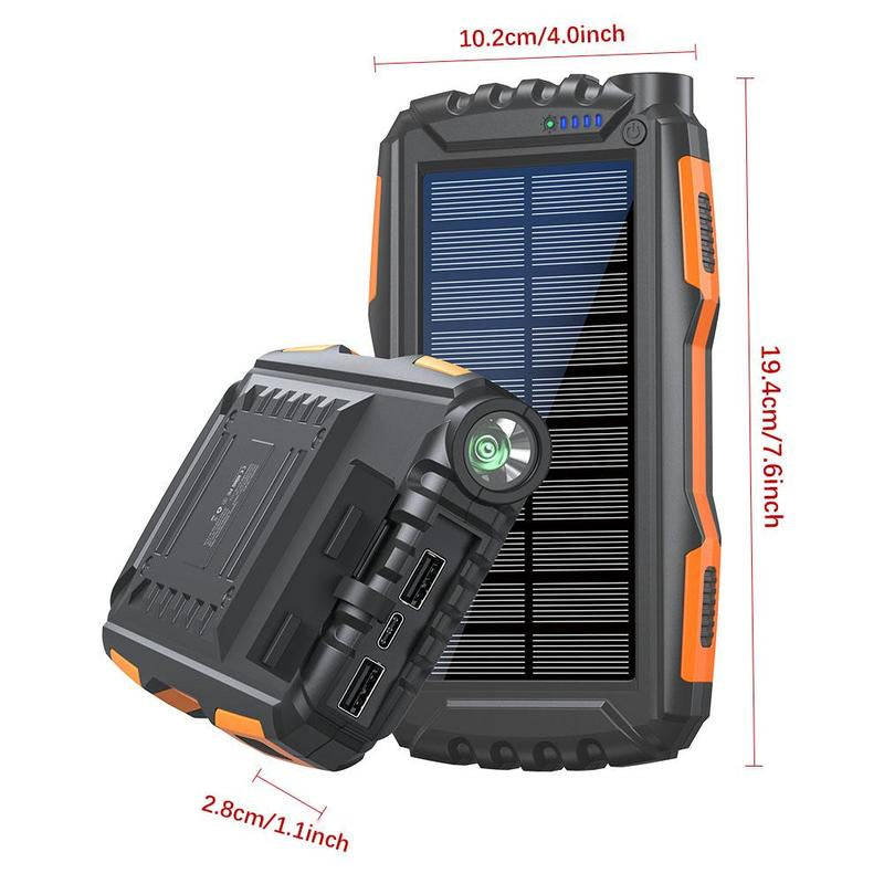 20000Mah Portable Solar Power Bank, Dual USB Output Port Waterproof Power Bank with LED Lights, Solar Power Charger for Iphone Android Phones, Phone Charger for Summer