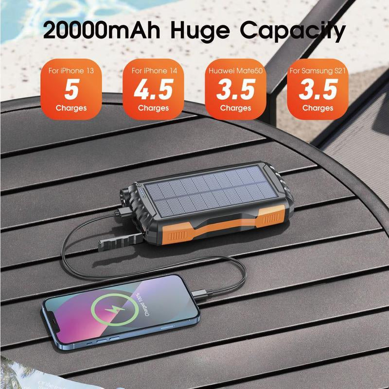 20000Mah Portable Solar Power Bank, Dual USB Output Port Waterproof Power Bank with LED Lights, Solar Power Charger for Iphone Android Phones, Phone Charger for Summer