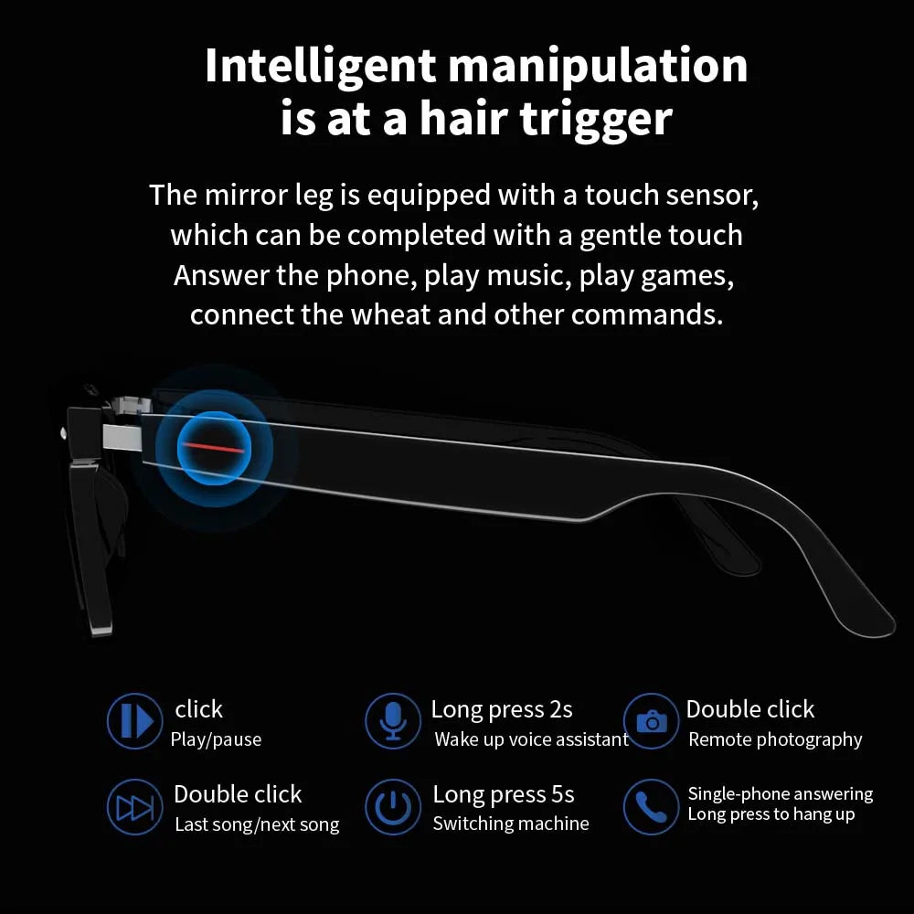 E13 Smart Glasses:Blue Light Filtering Polarized Sunglass Lenses Audio Built-In Mic & Speakers Touch & Voice Assistant