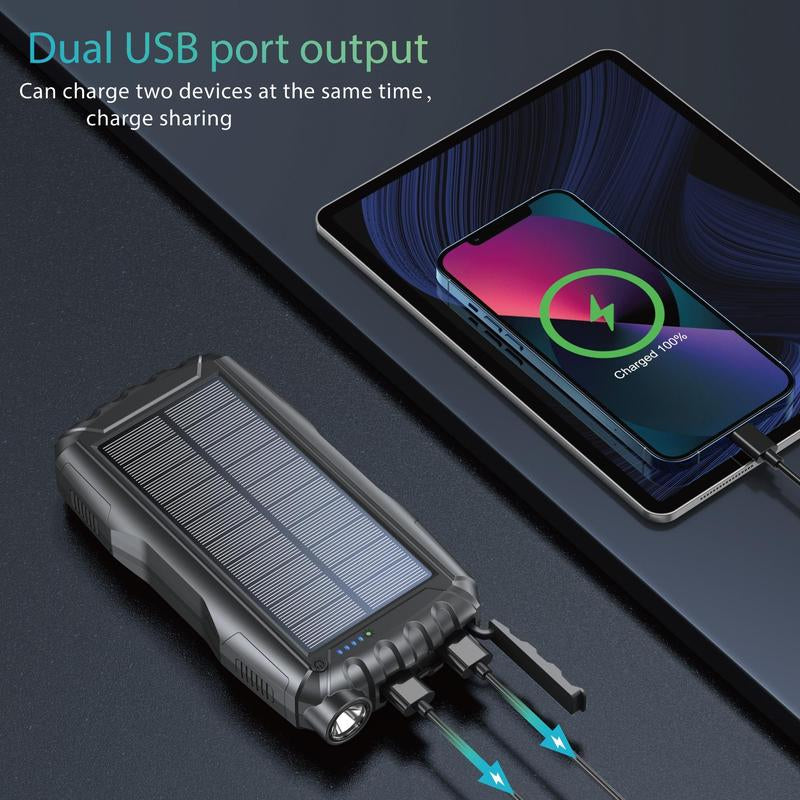 20000Mah Portable Solar Power Bank, Dual USB Output Port Waterproof Power Bank with LED Lights, Solar Power Charger for Iphone Android Phones, Phone Charger for Summer